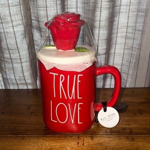 Rae Dunn Red Mug with Rose Lid